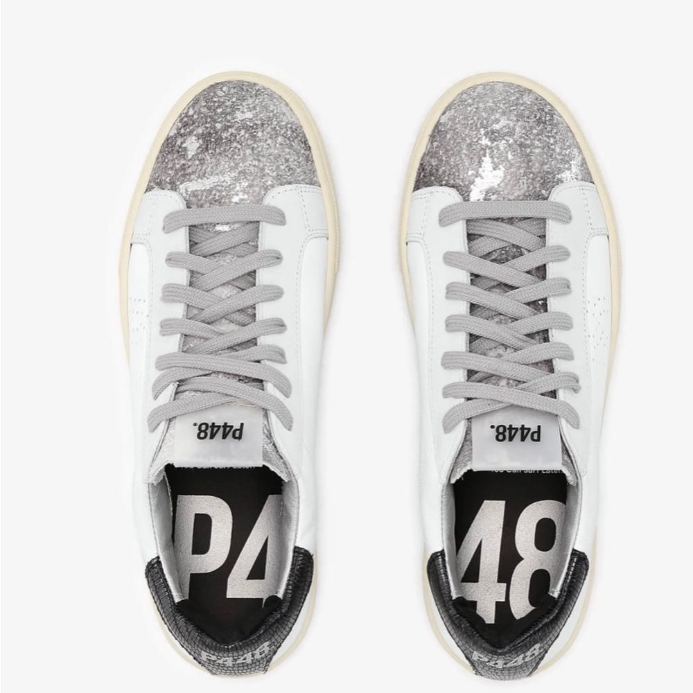 P448 Sneakers Thea Jundrop White Leather with Grey Toe Size 39 NWT!!